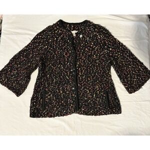 Jillian Nicole Coat Sweater Size L Crochet Hand Knit Wool Button Snap 3/4 Sleeve